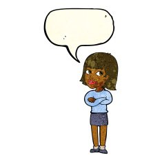 cartoon happy woman looking over with speech bubble N3