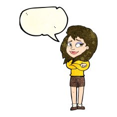 cartoon woman with crossed arms speech bubble N14