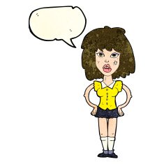 cartoon woman been in fight with speech bubble N4