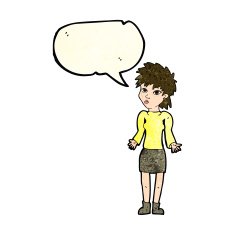 cartoon woman shrugging shoulders with speech bubble N102