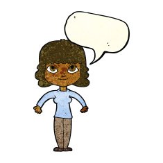 cartoon woman shrugging shoulders with speech bubble N103