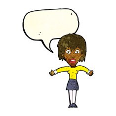 cartoon shocked woman with speech bubble N22
