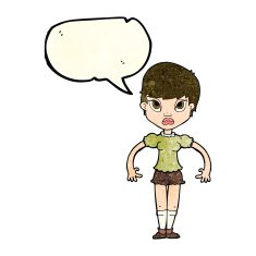 cartoon woman looking annoyed with speech bubble N4