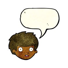 cartoon happy boy's face with speech bubble N5