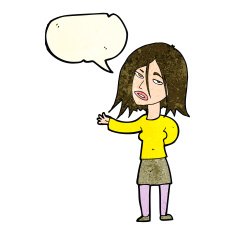 cartoon unhappy woman with speech bubble N3
