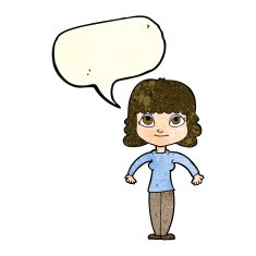 cartoon woman shrugging shoulders with speech bubble N104