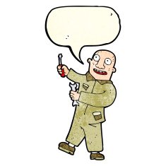 cartoon mechanic with speech bubble N4