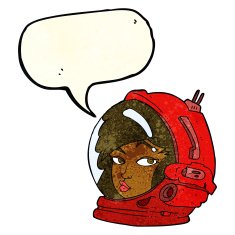 cartoon female astronaut with speech bubble N7