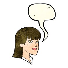 cartoon serious woman with speech bubble N5