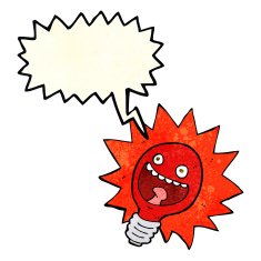 cartoon red lightbulb with speech bubble N4