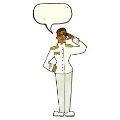 cartoon military man in dress uniform with speech bubble N3
