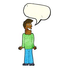 cartoon man shrugging shoulders with speech bubble N9