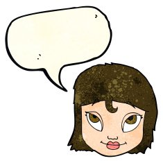 cartoon woman smiling with speech bubble N4