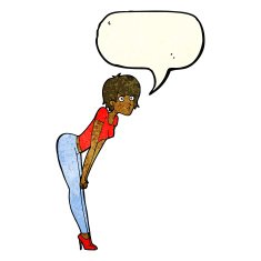 cartoon woman looking at something with speech bubble N3