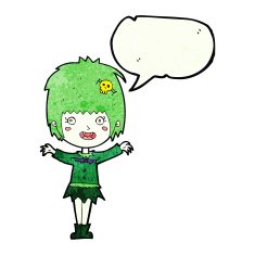 cartoon happy vampire girl with speech bubble N10