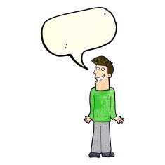 cartoon man shrugging shoulders with speech bubble N10