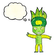funny cartoon robot with speech bubble N12
