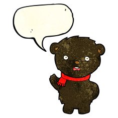cartoon black bear wearing scarf with speech bubble N3