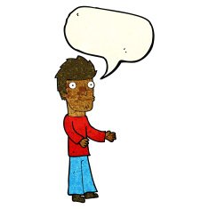 cartoon confused man with speech bubble N8