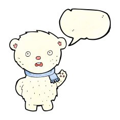 cartoon polar bear wearing scarf with speech bubble N3