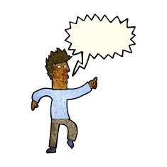 cartoon worried man pointing with speech bubble N8