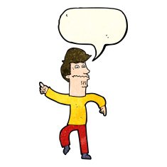 cartoon worried man pointing with speech bubble N9