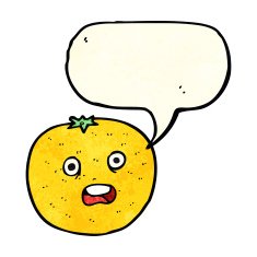 cartoon orange with speech bubble N2