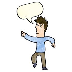 cartoon worried man pointing with speech bubble N10
