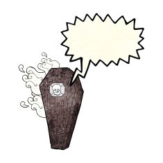 spooky cartoon coffin with speech bubble N5