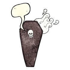 spooky cartoon coffin with speech bubble N6