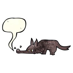 cartoon dog sniffing floor with speech bubble N2