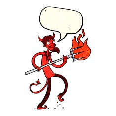 cartoon devil with pitchfork speech bubble N6