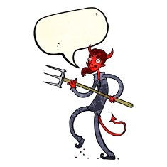 cartoon devil with pitchfork speech bubble N7