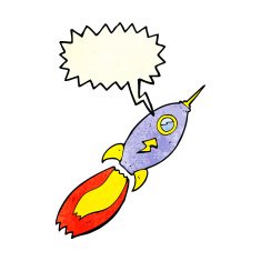 cartoon rocket with speech bubble N2