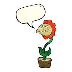 cartoon monster plant with speech bubble N4