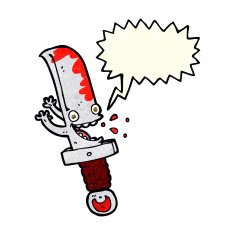 crazy knife cartoon character with speech bubble N3