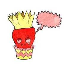 spooky skull cupcake cartoon with speech bubble N3