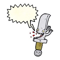 crazy knife cartoon character with speech bubble N4