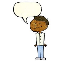 cartoon smiling man with speech bubble N7