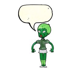 cartoon zombie monster woman with speech bubble N3