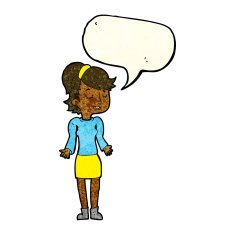 cartoon woman shrugging shoulders with speech bubble N105