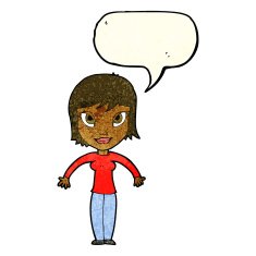 cartoon woman shrugging shoulders with speech bubble N106