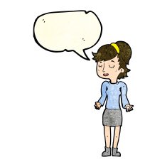 cartoon woman shrugging shoulders with speech bubble N107