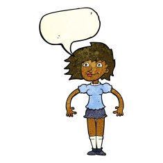 cartoon happy woman with speech bubble N56