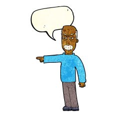 cartoon old man gesturing Get Out! with speech bubble N3