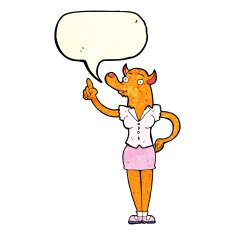 cartoon fox woman with idea speech bubble N2