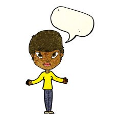 cartoon woman shrugging shoulders with speech bubble N109