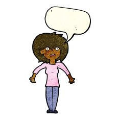 cartoon woman shrugging shoulders with speech bubble N111