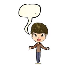 cartoon woman shrugging shoulders with speech bubble N112