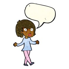 cartoon woman with open arms speech bubble N21